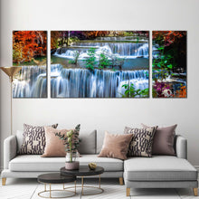 Load image into Gallery viewer, thailand scenery canvas wall art amazing waterfall 3 piece canvas huay mae khamin waterfall canvas set colorful autumn forest canvas print In Living Room
