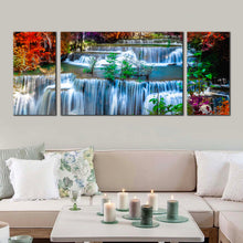 Load image into Gallery viewer, thailand scenery canvas wall art amazing waterfall 3 piece canvas huay mae khamin waterfall canvas set colorful autumn forest canvas print For Living Room
