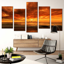 Load image into Gallery viewer, thailand sea canvas print dramatic orange clouds ocean multiple canvas phuket yellow ocean sky 5 piece canvas wall art In Living room
