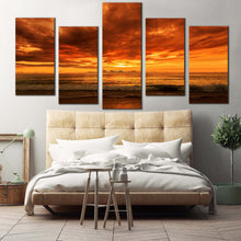 Load image into Gallery viewer, thailand sea canvas print dramatic orange clouds ocean multiple canvas phuket yellow ocean sky 5 piece canvas wall art For Your Bedroon
