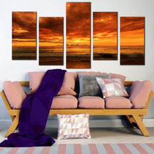 Load image into Gallery viewer, thailand sea canvas print dramatic orange clouds ocean multiple canvas phuket yellow ocean sky 5 piece canvas wall art For Living room
