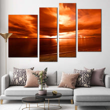 Load image into Gallery viewer, thailand sea canvas wall art dramatic orange cloudy seascape 4 piece canvas set yellow sky thunderstorm ocean canvas print for living room
