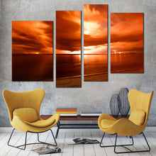 Load image into Gallery viewer, thailand sea canvas wall art dramatic orange cloudy seascape 4 piece canvas set yellow sky thunderstorm ocean canvas print for your living room 
