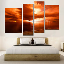 Load image into Gallery viewer, thailand sea canvas wall art dramatic orange cloudy seascape 4 piece canvas set yellow sky thunderstorm ocean canvas print in bedroom
