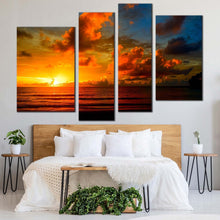 Load image into Gallery viewer, thailand sea canvas wall art yellow clouds ocean 4 piece canvas set beautiful orange ocean sky canvas print for bedroom
