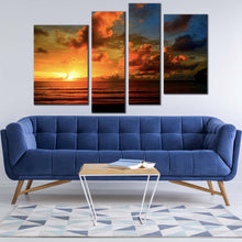 Load image into Gallery viewer, thailand sea canvas wall art yellow clouds ocean 4 piece canvas set beautiful orange ocean sky canvas print for your living room 
