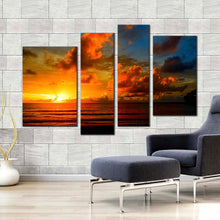 Load image into Gallery viewer, thailand sea canvas wall art yellow clouds ocean 4 piece canvas set beautiful orange ocean sky canvas print in living room
