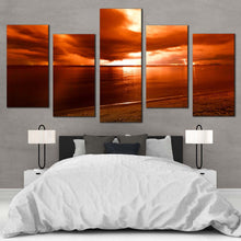 Load image into Gallery viewer, thailand seascape canvas wall art yellow orange cloudy sky ocean 5 piece canvas print dramatic sea multi canvas artwork For Bedroom
