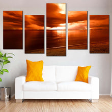 Load image into Gallery viewer, thailand seascape canvas wall art yellow orange cloudy sky ocean 5 piece canvas print dramatic sea multi canvas artwork In Living room
