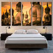 Load image into Gallery viewer, thailand statue canvas wall art nakhon si thammarat buddha 5 piece canvas yellow sky brown buddha multiple canvas For Bedroom
