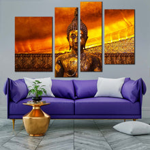 Load image into Gallery viewer, thailand temple canvas wall art wat pho buddhist temple canvas set brown gold buddha statue 4 piece canvas print for living room
