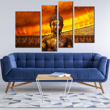 Load image into Gallery viewer, thailand temple canvas wall art wat pho buddhist temple canvas set brown gold buddha statue 4 piece canvas print for your living room 
