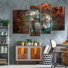 Load image into Gallery viewer, thailand waterfall canvas print beautiful colorful waterfall scenery 4 piece canvas wall art huay mae khamin waterfall multi canvas artwork for living room
