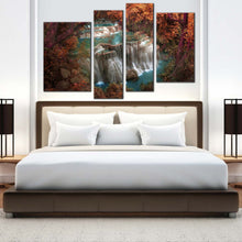 Load image into Gallery viewer, thailand waterfall canvas print beautiful colorful waterfall scenery 4 piece canvas wall art huay mae khamin waterfall multi canvas artwork for your bedroom
