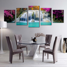 Load image into Gallery viewer, thailand waterfall canvas print beautiful erawan falls national park canvas set colorful autumn forest waterfall 5 piece canvas wall art For Dining Room
