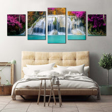 Load image into Gallery viewer, thailand waterfall canvas print beautiful erawan falls national park canvas set colorful autumn forest waterfall 5 piece canvas wall art For Bedroom

