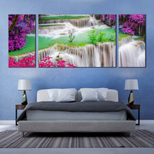 Load image into Gallery viewer, thailand waterfall canvas print colorful waterfall scenery 3 piece canvas wall art deep rainforest waterfall multi canvas artwork For Bedroom
