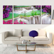 Load image into Gallery viewer, thailand waterfall canvas print colorful waterfall scenery 3 piece canvas wall art deep rainforest waterfall multi canvas artwork For Living Room
