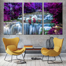 Load image into Gallery viewer, thailand waterfall canvas print purple autumn forest waterfall multiple canvas blue huay mae kamin waterfall 3 piece canvas wall art For Living Room
