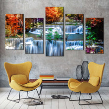 Load image into Gallery viewer, thailand waterfall canvas wall art colorful autumn forest waterfall canvas huay mae kamin waterfall 5 piece canvas print For Living room
