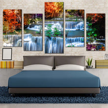 Load image into Gallery viewer, thailand waterfall canvas wall art colorful autumn forest waterfall canvas huay mae kamin waterfall 5 piece canvas print For Bedroom
