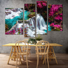 Load image into Gallery viewer, thailand waterfall canvas wall art kanchanabur huai mae khamin waterfall multiple canvas colorful forest waterfall scenery 4 piece canvas print for living room
