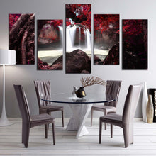 Load image into Gallery viewer, thailand  waterfall  canvas  wall  art  stunning  khao  yai  national  park  5  piece  canvas  print  red  trees  waterfall  scenery  multi  canvas  artwork For Dinning Room
