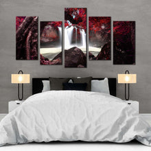 Load image into Gallery viewer, thailand  waterfall  canvas  wall  art  stunning  khao  yai  national  park  5  piece  canvas  print  red  trees  waterfall  scenery  multi  canvas  artwork For Bedroom
