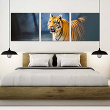 Load image into Gallery viewer, tiger  animal  canvas  print  wild  cat  wildlife  multi  canvas  yellow  white  tiger  roar  3  piece  canvas  wall  art  tiger  looking  multiple  canvas In Bedroom
