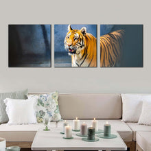 Load image into Gallery viewer, tiger  animal  canvas  print  wild  cat  wildlife  multi  canvas  yellow  white  tiger  roar  3  piece  canvas  wall  art  tiger  looking  multiple  canvas For Living Room
