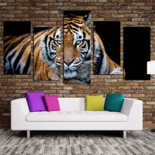 Load image into Gallery viewer, tiger front canvas print tiger looking 5 piece canvas wall art orange white tiger wildlife multiple canvas For Living Room
