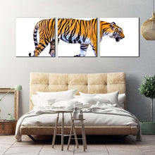 Load image into Gallery viewer, tiger  isolate  canvas  wall  art  yellow  white  tiger  profile  side  3  piece  canvas  print  tiger  portrait  triptych  multi  canvas  artwork For Bedroom
