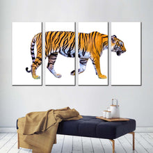 Load image into Gallery viewer, tiger portrait canvas wall art beautiful royal tiger walking 4 piece canvas set yellow white tiger wildlife canvas print In living Room
