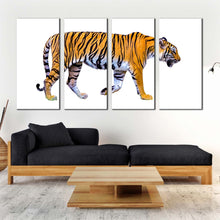 Load image into Gallery viewer, tiger portrait canvas wall art beautiful royal tiger walking 4 piece canvas set yellow white tiger wildlife canvas print For Living room
