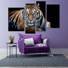 Load image into Gallery viewer, tiger portrait canvas wall art orange tiger sitting 4 piece multiple canvas beautiful tiger canvas print for living room
