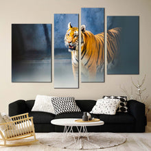 Load image into Gallery viewer, tiger portrait canvas wall art tiger wildlife 4 piece canvas print yellow white tiger roar canvas set for living room
