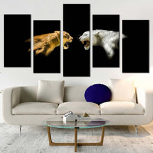 Load image into Gallery viewer, tiger roar canvas print white yellow cheetah profile 5 piece canvas wall art wild cat multiple canvas isolated lion canvas set In Living room
