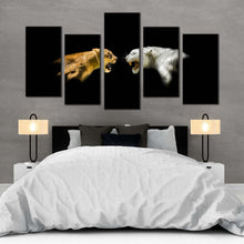 Load image into Gallery viewer, tiger roar canvas print white yellow cheetah profile 5 piece canvas wall art wild cat multiple canvas isolated lion canvas set For Bedroom
