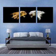 Load image into Gallery viewer, tiger  roaring  canvas  wall  art  white  yellow  tiger  roar  3  piece  multi  canvas  isolated  lions  canvas  print In Bedroom
