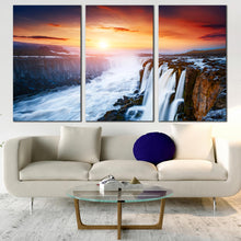 Load image into Gallery viewer, triptych canvas print Selfoss Cascade Waterfall Jokulsa a Fjollum Iceland In Living room
