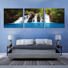 Load image into Gallery viewer, tropical  forest  canvas  wall  art  streaming  water  green  forest  canvas  set  waterfall  blue  water  3  piece  canvas  print For Bedroom
