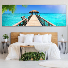 Load image into Gallery viewer, tropical  sunset  canvas  wall  art  red  orange  sky  ocean  beach  canvas  artwork  palm  trees  ocean  landscape  1  piece  canvas  print In Bedroom
