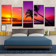 Load image into Gallery viewer, tropical scenery canvas print colorful ocean sky 5 piece canvas wall art yellow sunset ocean canvas set For Bedroom
