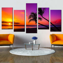 Load image into Gallery viewer, tropical scenery canvas print colorful ocean sky 5 piece canvas wall art yellow sunset ocean canvas set For Living Room
