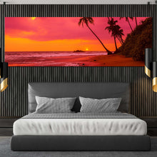 Load image into Gallery viewer, tropical  sunset  canvas  wall  art  red  orange  sky  ocean  beach  canvas  artwork  palm  trees  ocean  landscape  1  piece  canvas  print For Bedroom
