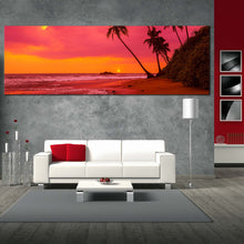 Load image into Gallery viewer, tropical  sunset  canvas  wall  art  red  orange  sky  ocean  beach  canvas  artwork  palm  trees  ocean  landscape  1  piece  canvas  print For Living Room
