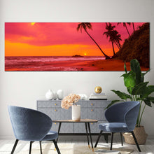 Load image into Gallery viewer, tropical  sunset  canvas  wall  art  red  orange  sky  ocean  beach  canvas  artwork  palm  trees  ocean  landscape  1  piece  canvas  print In Living Room
