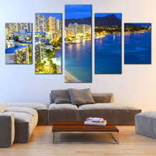 Load image into Gallery viewer, tropical  beach  hawaii  night  city  skyline  5  Piece  canvas  wall  decor For Living Room
