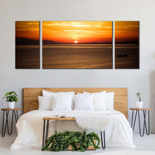 Load image into Gallery viewer, turkey ocean canvas wall art izmir brown ocean canvas print orange yellow ocean sky 3 piece canvas print For Bedroom
