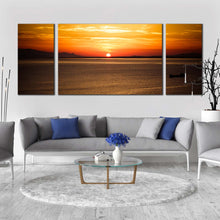 Load image into Gallery viewer, turkey ocean canvas wall art izmir brown ocean canvas print orange yellow ocean sky 3 piece canvas print In Living Room
